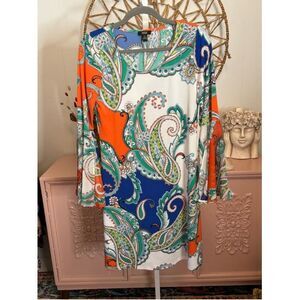 Women's MSK Dress, Size S, Orange & Blue Paisley